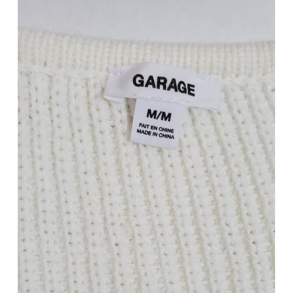 Garage‎ Cream Cropped Knit Sweater Long Sleeve Scoop Neck Ribbed Top - Picture 4 of 14